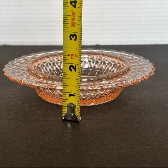 Jeanette Pink Depression Era Glass Holiday Buttons & Bows Butter Dish Base 6'' - Picture 5 of 5